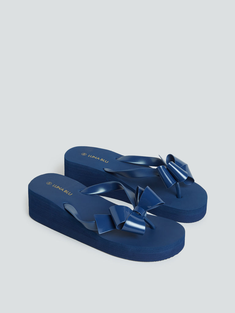 LUNA BLU Indigo Bow Detail Flip Flops